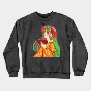 Anime Japanese cartoon style , watermelon girl Crewneck Sweatshirt